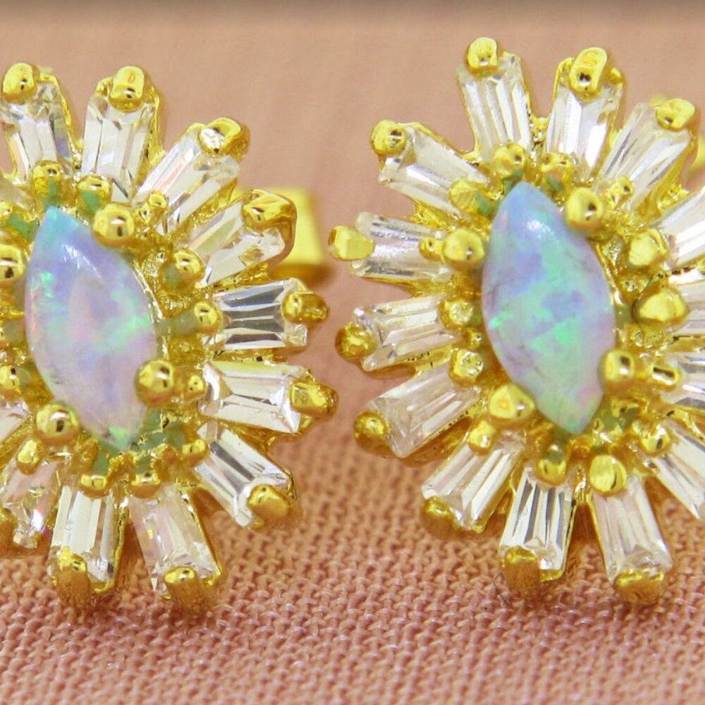 14k Diamond Opal Earring Studs